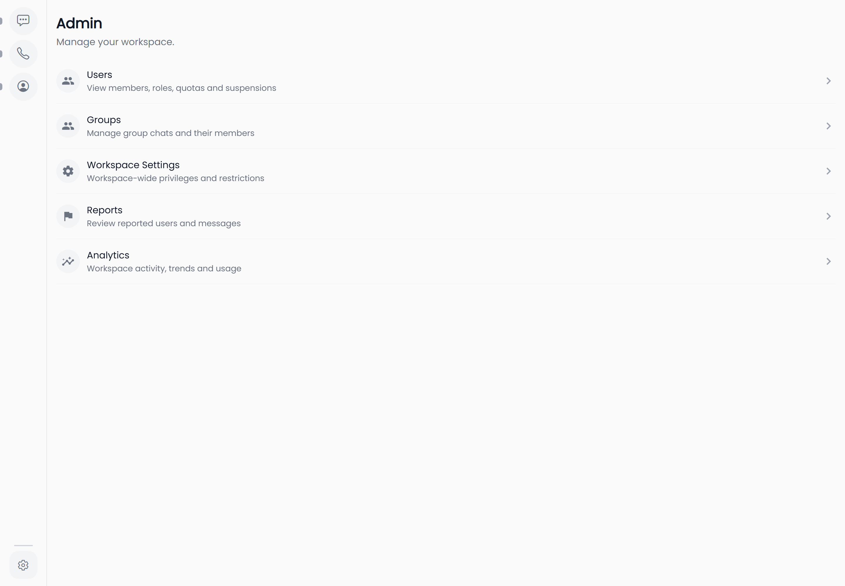 The admin hub at a desktop viewport