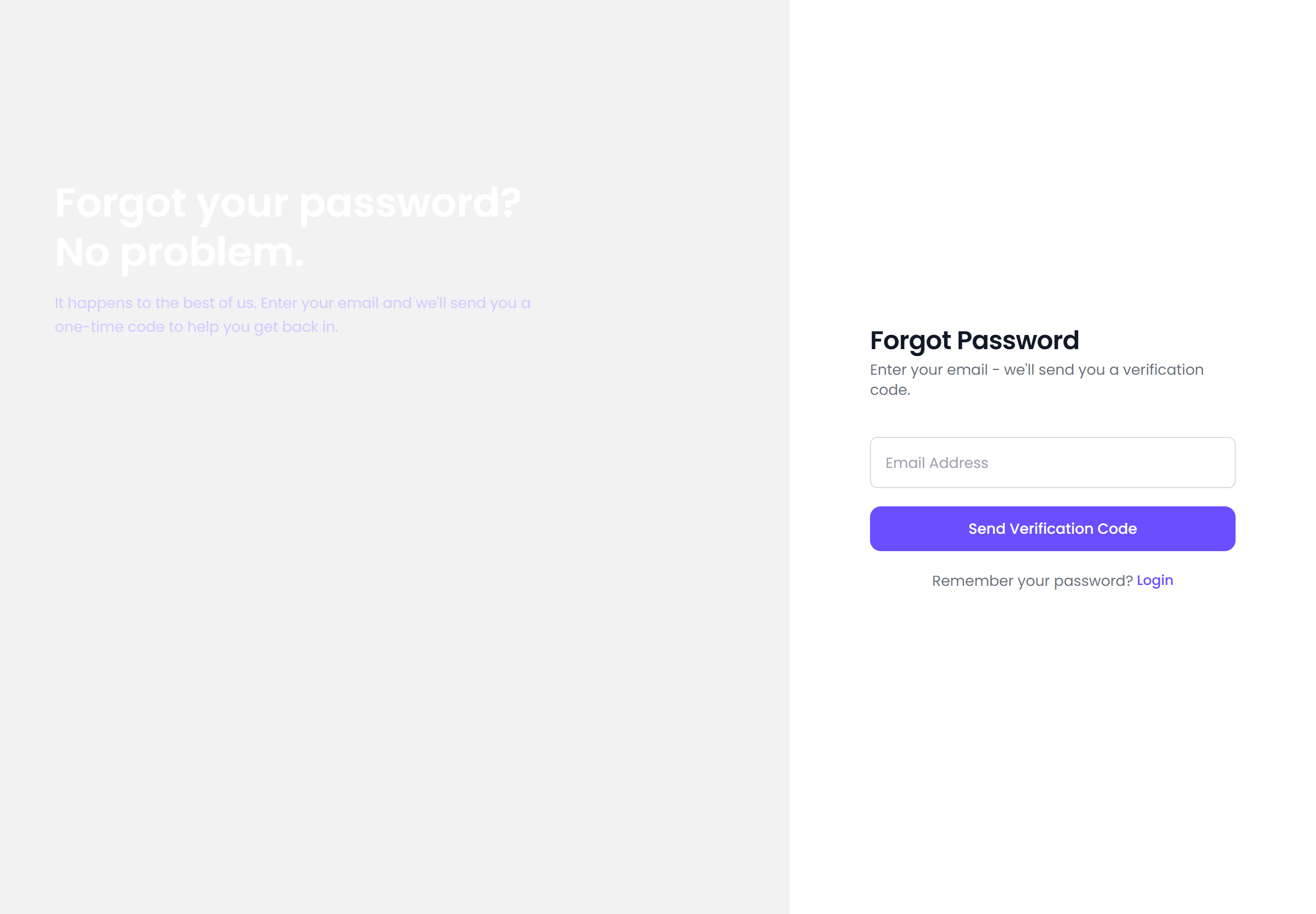 Requesting a password reset at a desktop viewport
